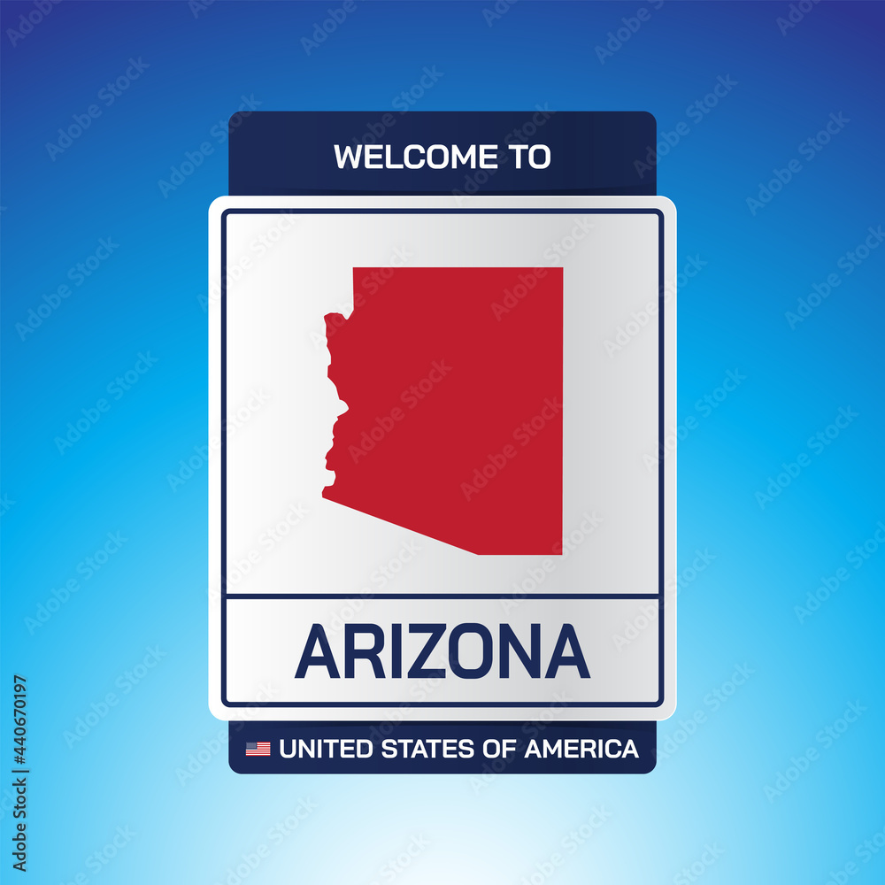 The Sign United states of America with message, Arizona and map on Blue Background vector art image illustration. The Sign United states of America with message, Arizona and map on Blue Background vector art image illustration.
