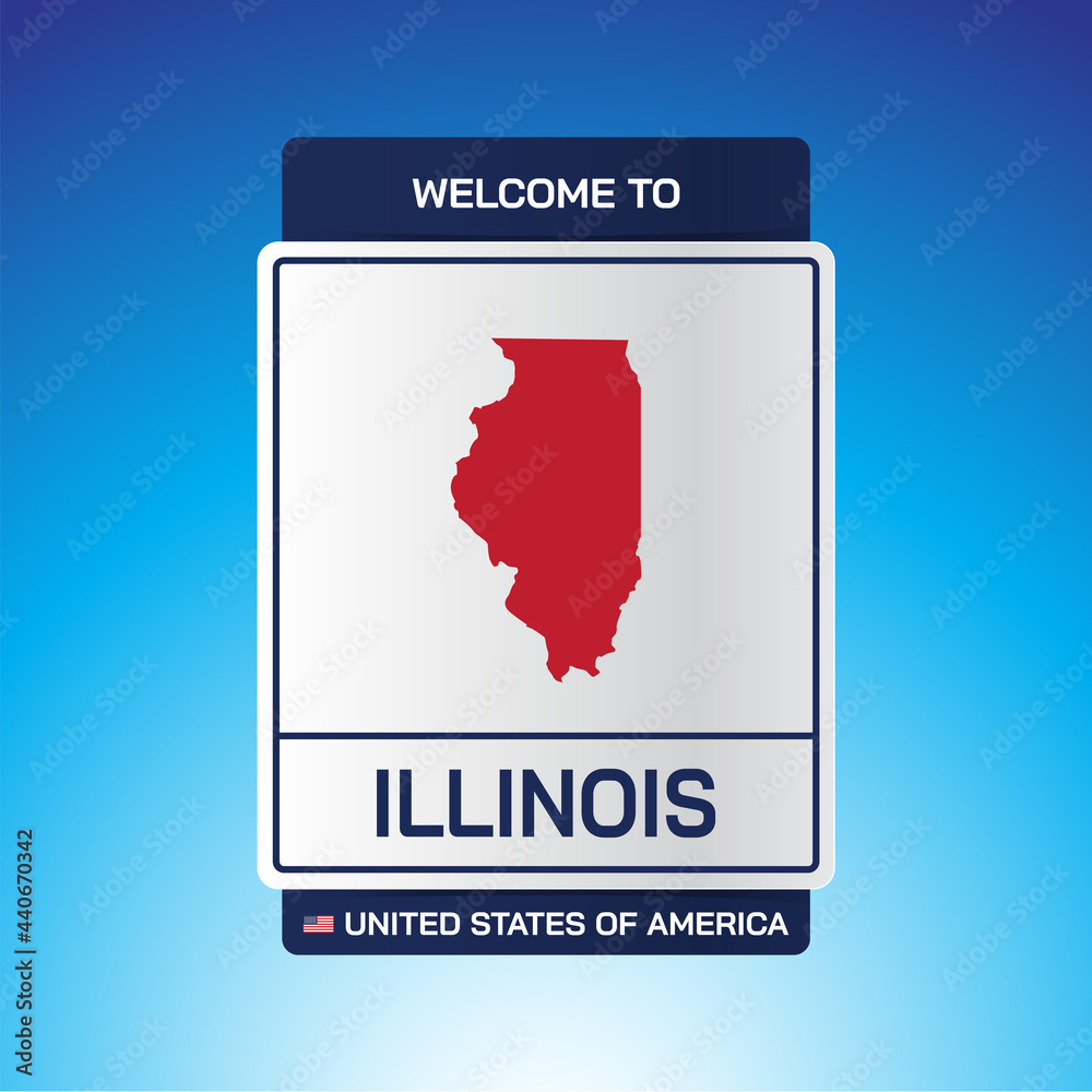 The Sign United states of America with message, Illinois and map on Blue Background vector art image illustration. The Sign United states of America with message, Illinois and map on Blue Background vector art image illustration.