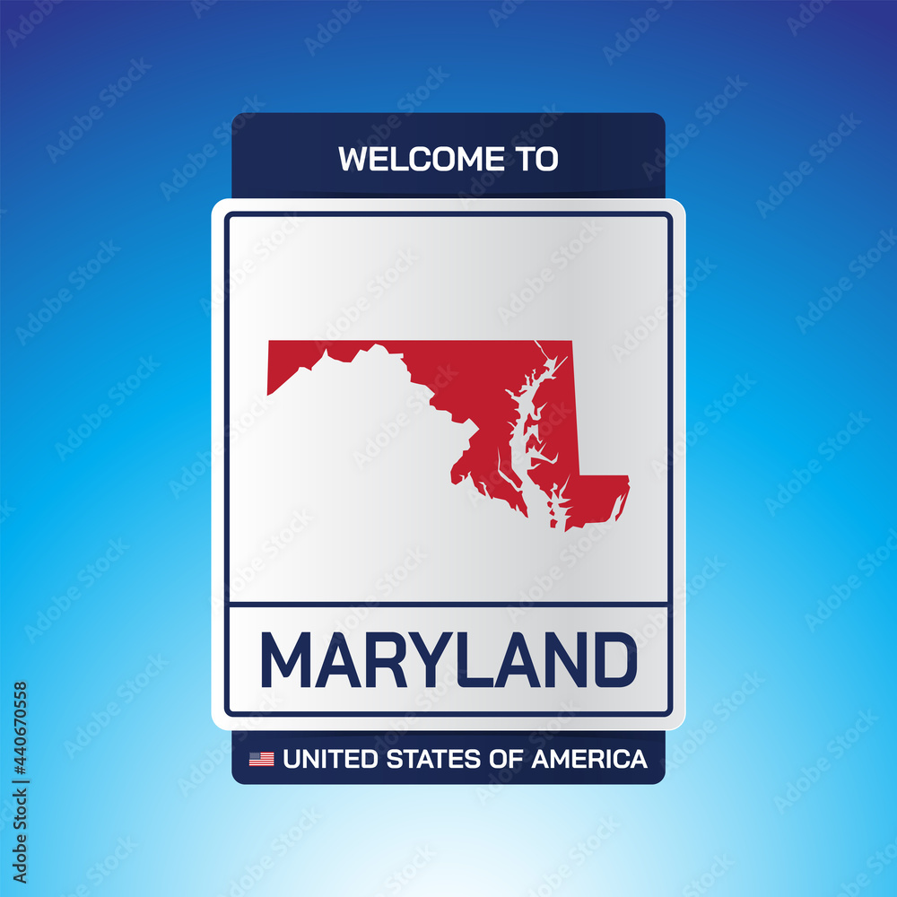 The Sign United states of America with message, Maryland and map on Blue Background vector art image illustration. The Sign United states of America with message, Maryland and map on Blue Background vector art image illustration.