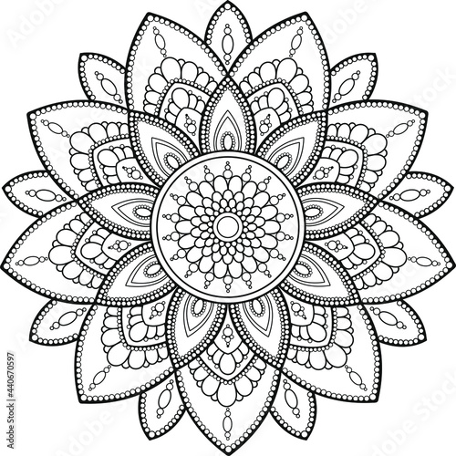 mandala with gentle oriental pattern  on transparent background, use for coloring book and decor