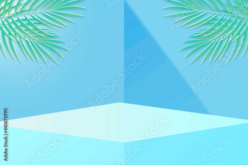 Podium Display product cosmetic summer banners, realistic style minimalist. Premium Vector