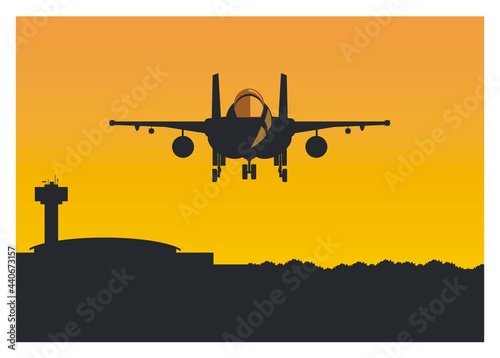 Fighter jet plane flying over the airport
