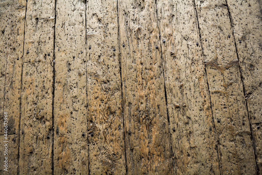 Fototapeta premium 1800s wood floor with two centuries or wear, the wood texture and warmth is gorgeous
