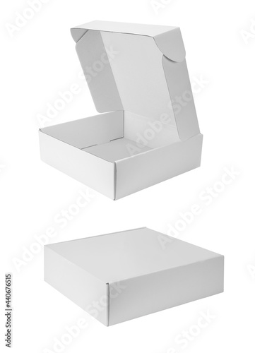 White empty paper box isolated on white background with clipping path photo