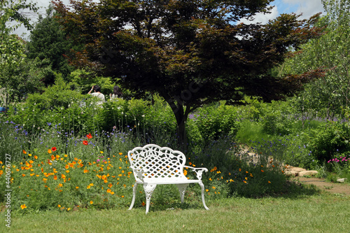 white chair in the garden
