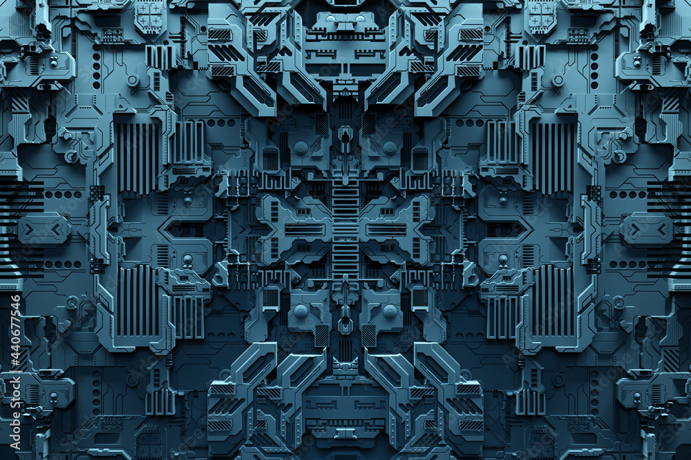 Detail of a futuristic machine. 3D illustration of a futuristic wall ...