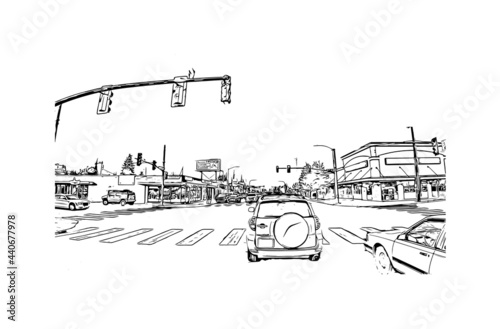 Building view with landmark of Everett is the 
city in Washington State. Hand drawn sketch illustration in vector.