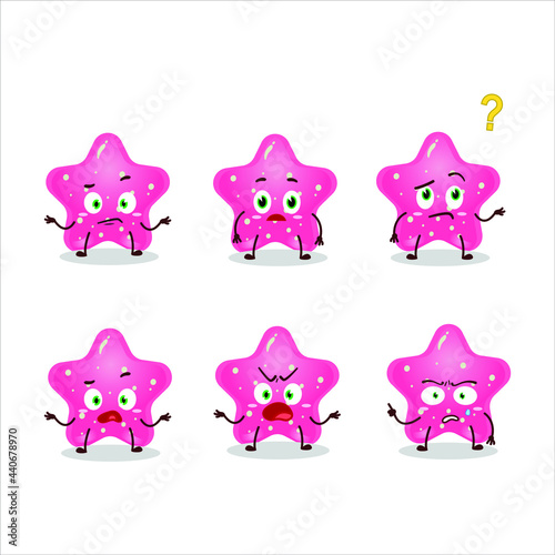 Cartoon character of jelly sweets candy star pink with what expression. Vector illustration