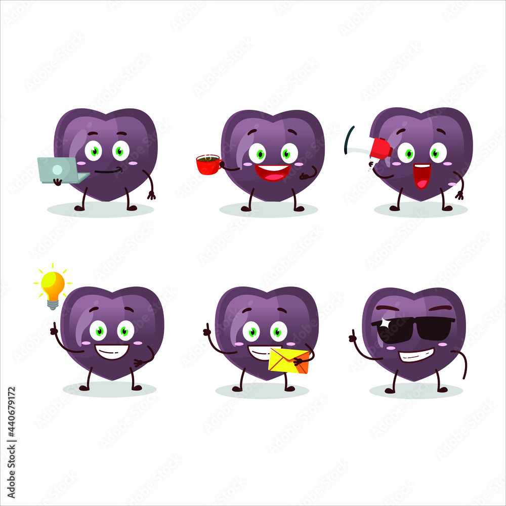 Love candy cartoon character with various types of business emoticons. Vector illustration