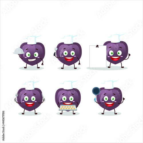 Cartoon character of love candy with various chef emoticons. Vector illustration
