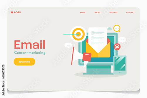 Targeting online audience with email advertising campaign, digital email marketing reaching potential customers, communication business, personalized marketing message email delivery concept.
