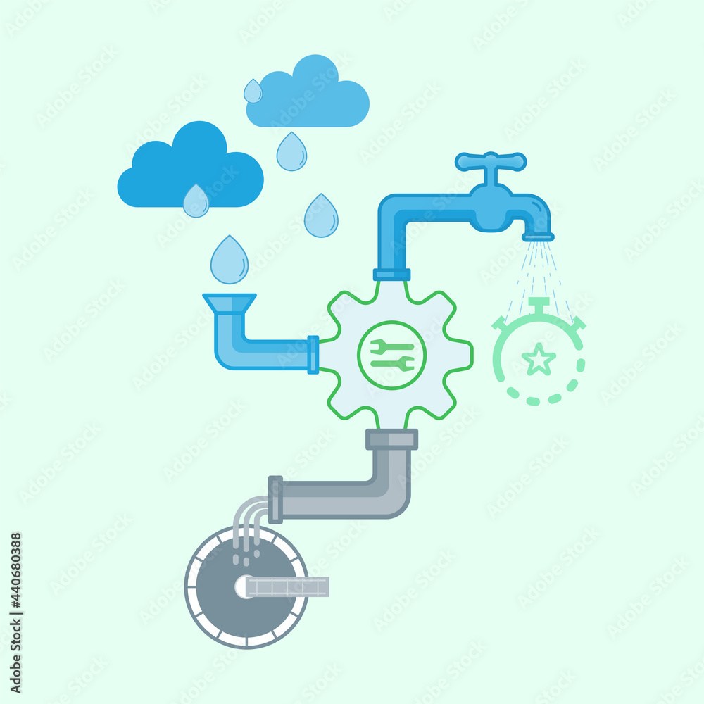 Water sustainable management diagram. Maintain water balance. Vector illustration outline flat design style. Water sustainable management diagram. Maintain water balance. Vector illustration outline flat design style.