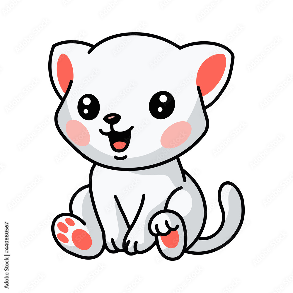 Cute little white cat cartoon sitting Cute little white cat cartoon sitting