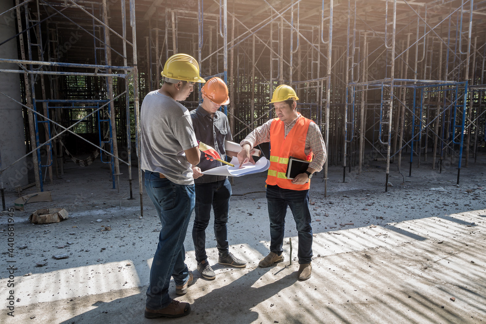 engineer team is investigating construction site.