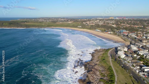 Maroubra Beach With White Waves In Summer - Arthur Byrne Reserve Park In Maroubra, NSW, Australia. - aerial photo