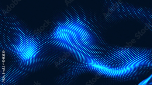 Dot white blue wave light screen gradient texture background. Abstract technology big data digital background. 3d rendering.