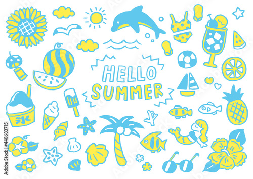 手描き　シンプル　かわいい夏の素材セット