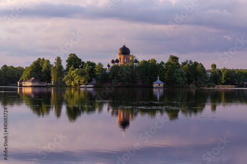 Church on the lake. Vvedensky Monastery. Pokrov. Vladimir region. Russia