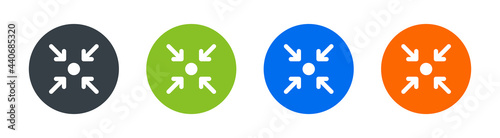 Four arrows point to button vector icon. Meeting point or center point symbol. Information sign concept photo