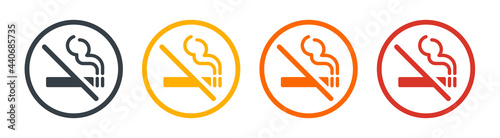 No smoking vector icon. Cigarette smoke forbidden, no smoking area warning sign. Head with cigarette.