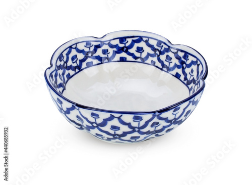 white and blue bowl isolated on white