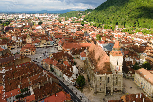 Aerial view of Brasov in Transylvania, cityscape of ancient European city photo