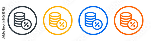 Coins with percent sign icon. Tax and accounting concept