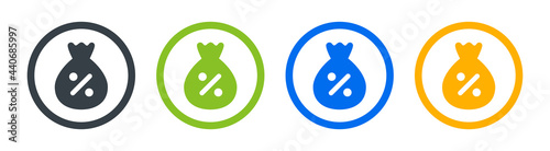 Money bag with percentage vector icon.