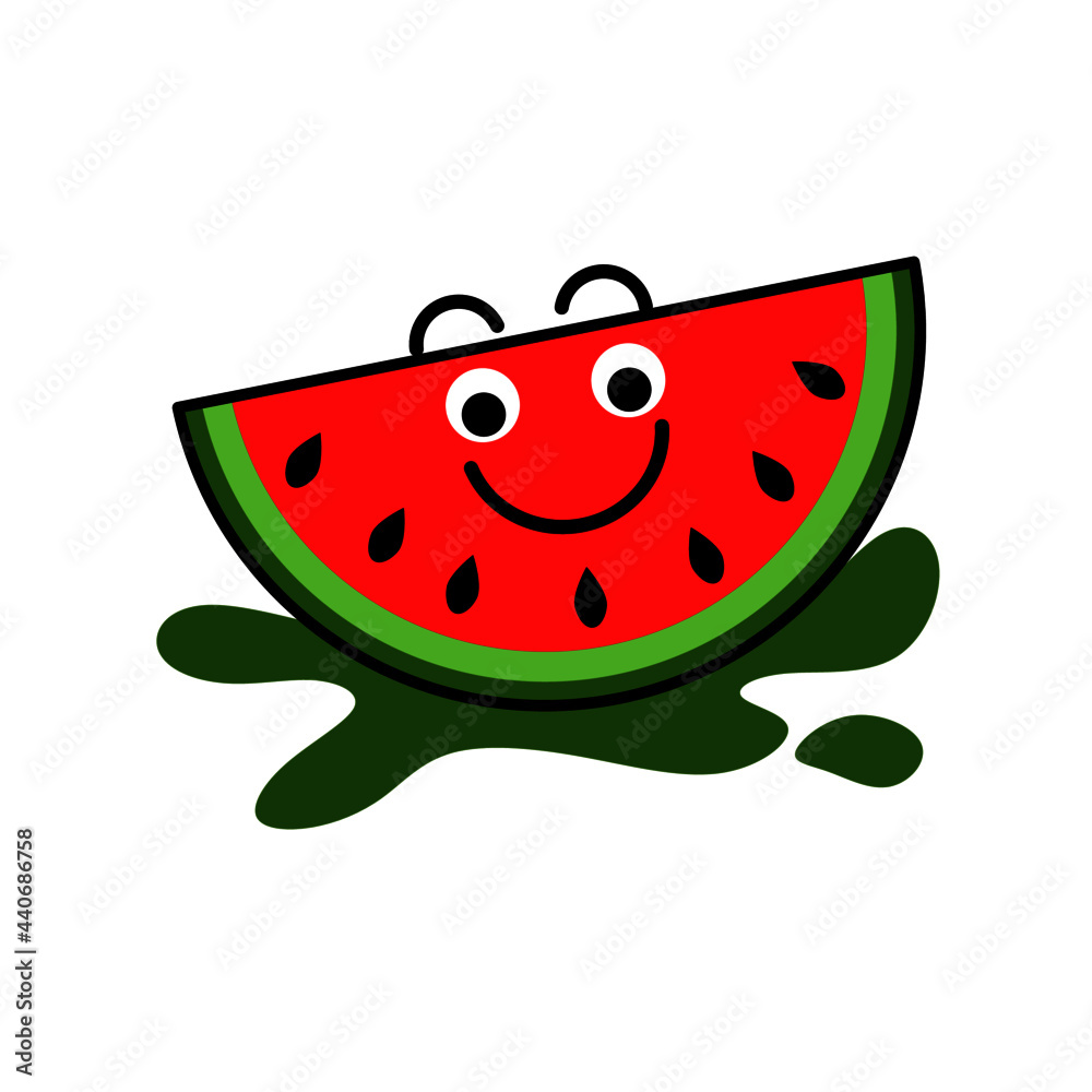Obraz premium slice of watermelon in vector illustration with cartoon style. Suitable for web landing page, banner, poster, sticker, social media, kid's book and other. 