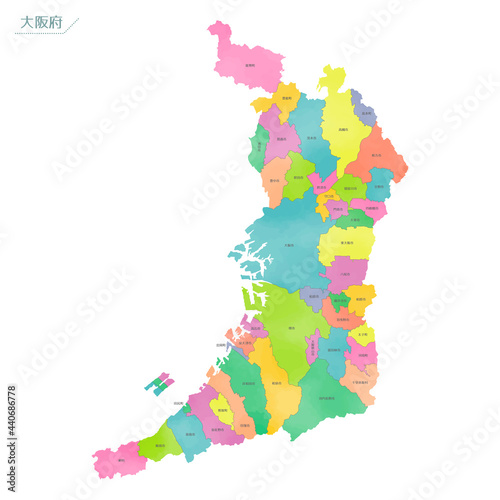 カラフルな水彩風の地図　大阪