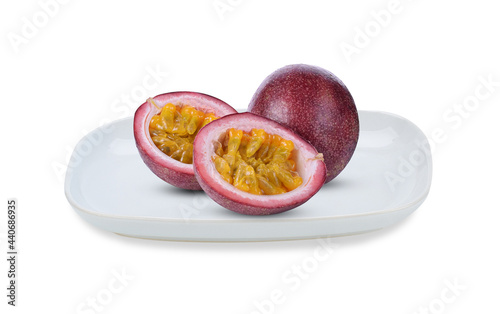  Passion fruit on a white plate