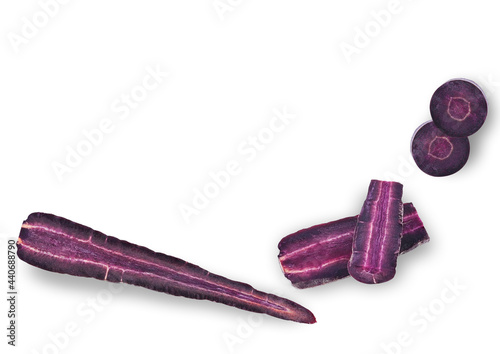 purple carrot top view on white background