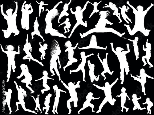 thirty nine jumping girl silhouettes collection on black