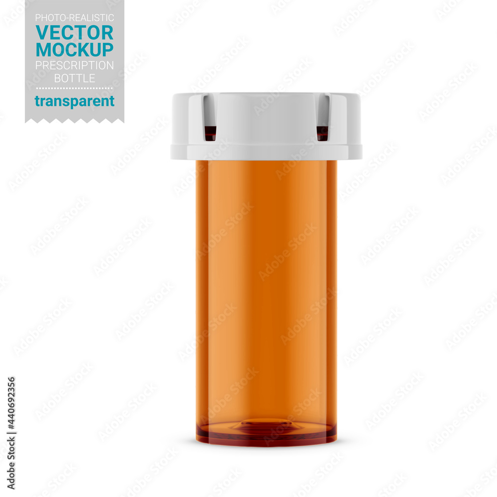 Orange transparent prescription bottle mockup. Vector illustration. Orange transparent prescription bottle mockup. Vector illustration.