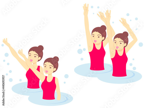 シンクロナイズドスイミングのイラストセット（日本人）／Synchronized swimming illustration set (Japanese)