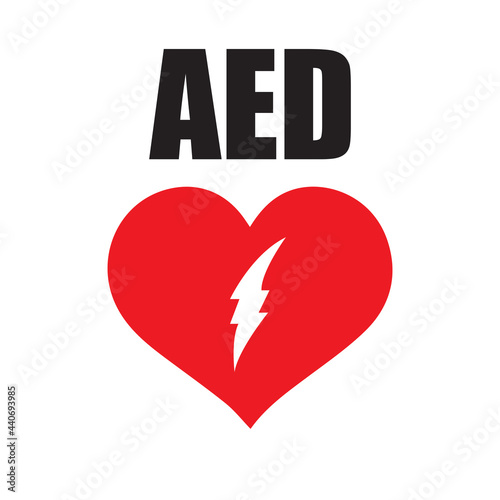 AED,automated external defibrillator / aed sign with heart and electricity symbol flat vector icon	
