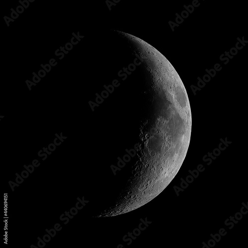 Waxing crescent Moon phase, isolated in the black space, taken with my telescope.