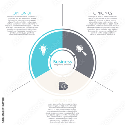 Vector circle infographic template with arrow for cycle diagram, graph, web design and charts. Business concept with 3 steps, parts or options. Abstract background.