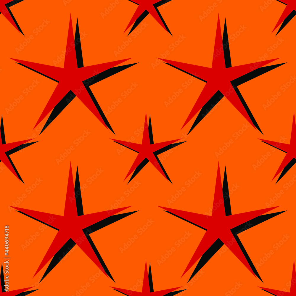 Red stars with shadow on an orange background, texture for design, seamless pattern, vector illustration Red stars with shadow on an orange background, texture for design, seamless pattern, vector illustration