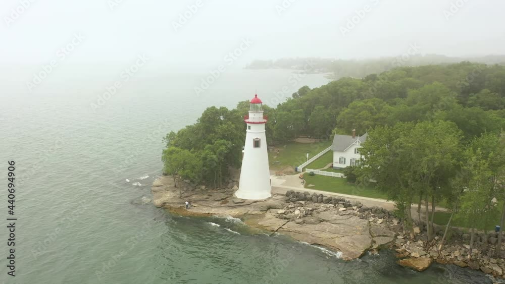 Marblehead Ohio Lighthouse Aerial 4K Fog Marblehead Ohio Lighthouse Aerial 4K Fog