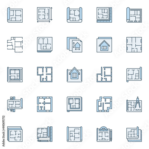 House Plan blue modern icons collection - vector set