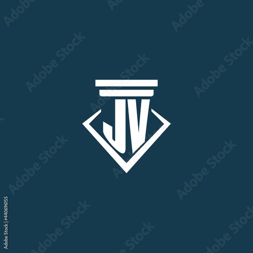 JV initial monogram logo for law firm, lawyer or advocate with pillar icon design