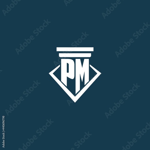 PM initial monogram logo for law firm, lawyer or advocate with pillar icon design