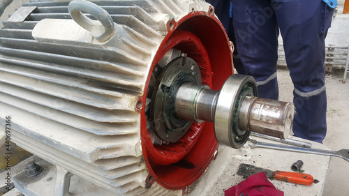 Fotografia, Obraz Rotor shaft and bearing for electric motor , Overhaul electric motor and change