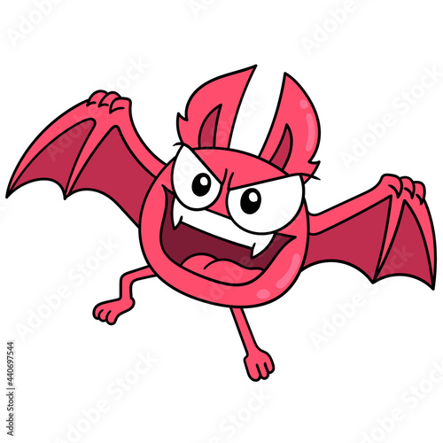 The red evil bat flying will attack the enemy, doodle icon image kawaii