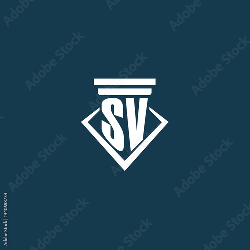 SV initial monogram logo for law firm, lawyer or advocate with pillar icon design