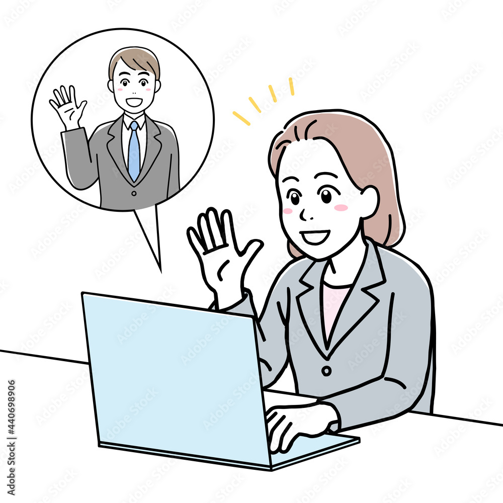 A young woman in suit having an online meeting A young woman in suit having an online meeting