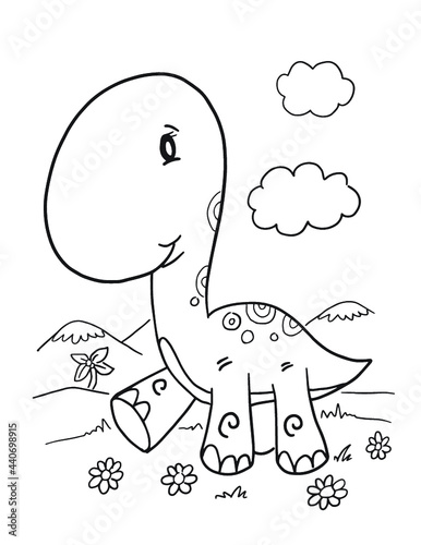 Cute Baby Dinosaur Coloring Page Vector Illustration Art 