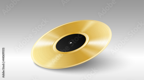 Realistic gold gramophone vinyl LP record. Golden retro music disc award. prize