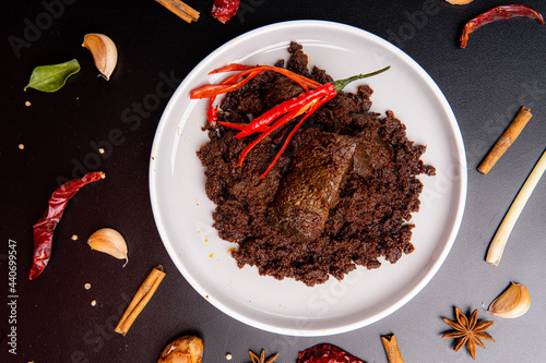 Beef Rendang is a Minang dish originating from the Minangkabau region in West Sumatra, Indonesia. Rendang has been slow cooked and braised in a coconut milk seasoned with a herb and spice mixture